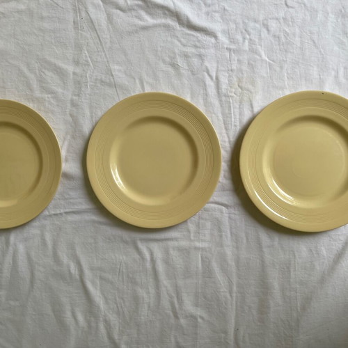 Set of 6 antique Wood's Ware plates used, ceramic, yellow