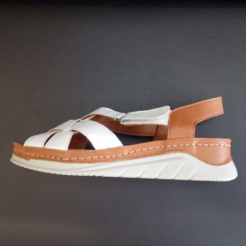 Leather platform sandals white and tan, new