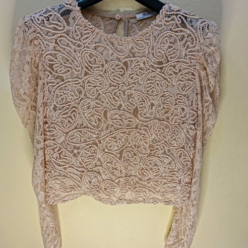ZARA Crop Top Lace Floral Pink Nude like new, Size M