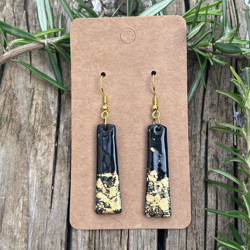 Handmade earrings black gold from polymer clay new on steel metal