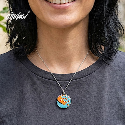 Reflexion Necklace with Hand-Painted Abstract Pendant by Άπεφθον