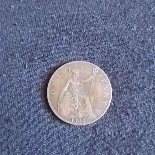 British coin one penny 1916 used, bronze