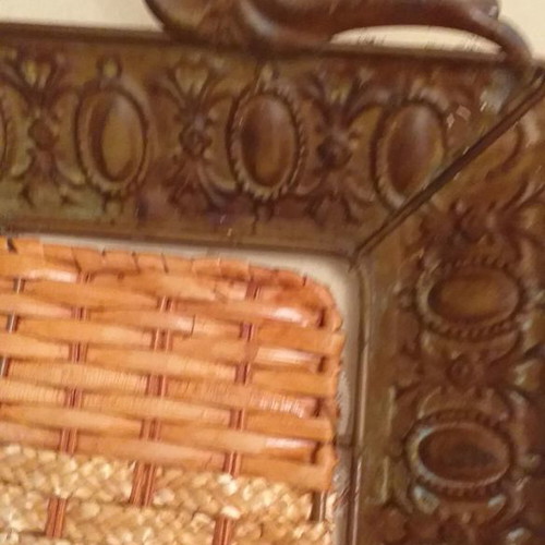 Decorative tray used, metal with wicker 30×50×5 cm