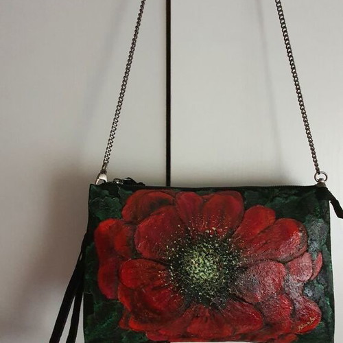 Crossbody bag made of genuine leather with hand-painted flower new