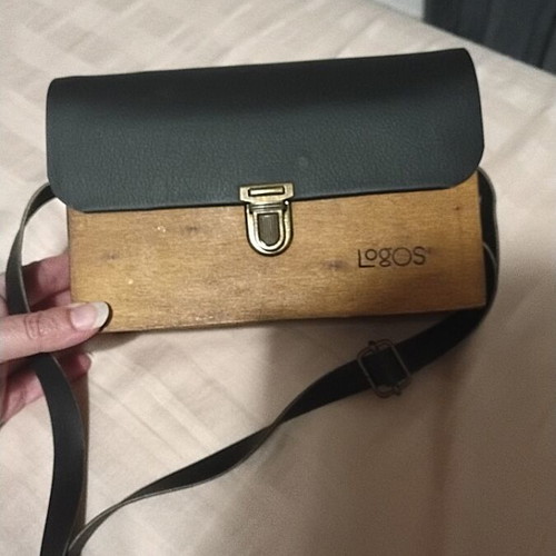 Crossbody bag like new, leather and olive wood, black