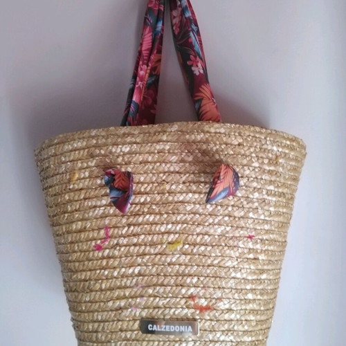 Calzedonia straw beach bag with floral fabric lining