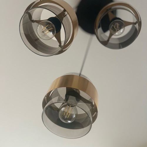Nova Luce ceiling light set like new with smoked glass and gold
