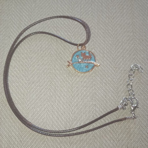 Metal pendant with cat new, turquoise and gold color