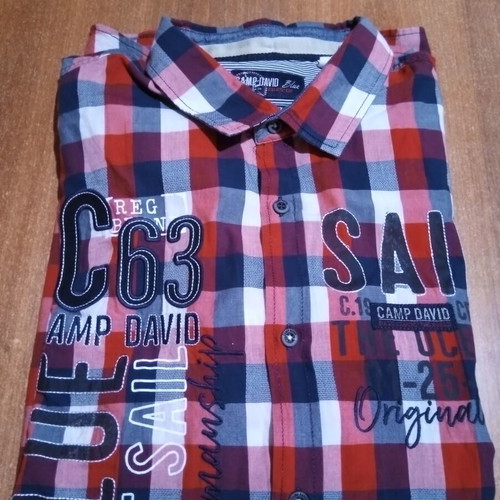 Camp David plaid shirt used, men's size L, red and blue