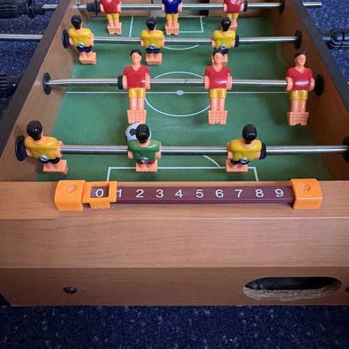 Wooden Foosball Table used with 4 Rows of Players and Score Counter