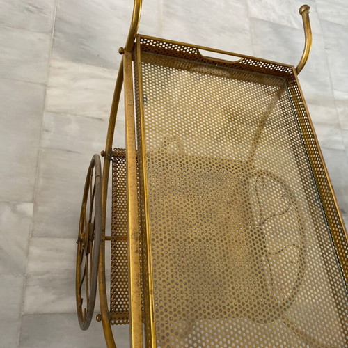 Serving cart/bar used, metal with glass surface