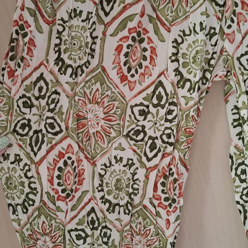 Printed pants size L, new, cotton, white with olive and coral design