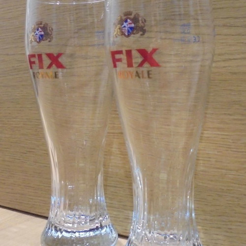 Fix Hellas Royale beer set of 2 used promotional glasses 300ml