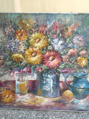 Oil painting still life used, signed, dimensions 62x91.5