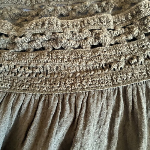 Jacqueline De Yong Khaki Olive Green Crochet Lace Off-Shoulder Dress like new