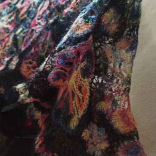 Wool scarf like new, multicolored, handmade spiderweb knit