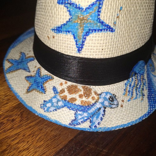 Handmade summer hat new, white and blue, size 54