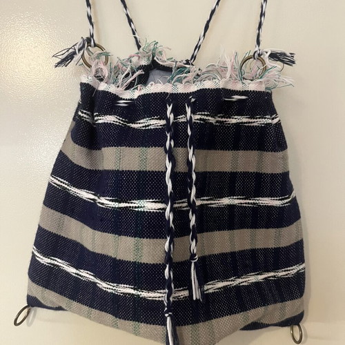 Backpack blue white gray traditional woven used