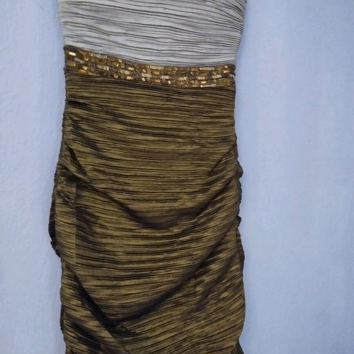 Short tight dress used, two-tone olive-beige
