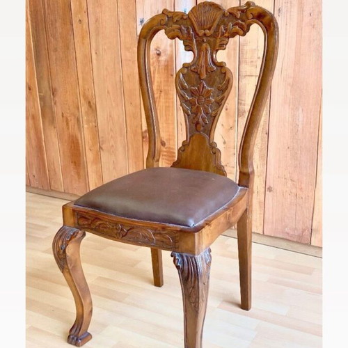 Antique handmade carved solid wood chair 1960, lion paw legs