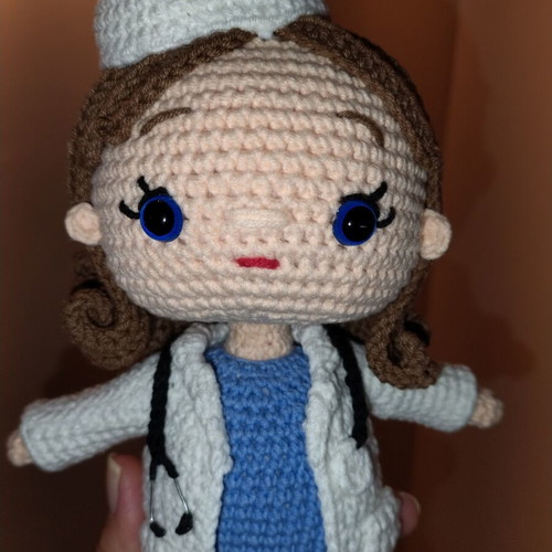 Crochet doctor doll handmade with stethoscope and medical apron