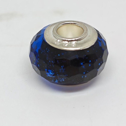 Murano glass charm bead with 925 silver ring in blue, like new