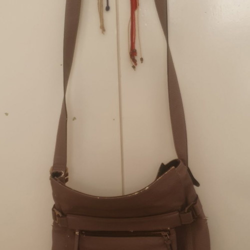 Calvin Klein Jeans women's crossbody bag, beige taupe, worn