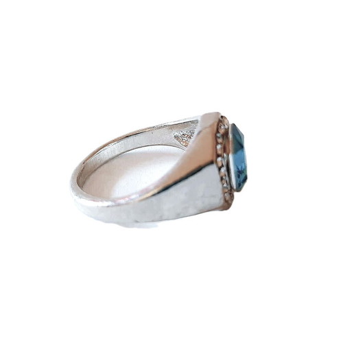 Men's ring with blue zircon and topaz new, silver plated