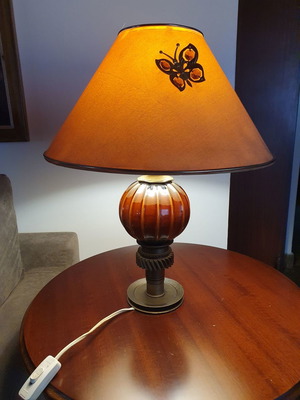 Handmade vintage table lamp with ceramic body and metal base