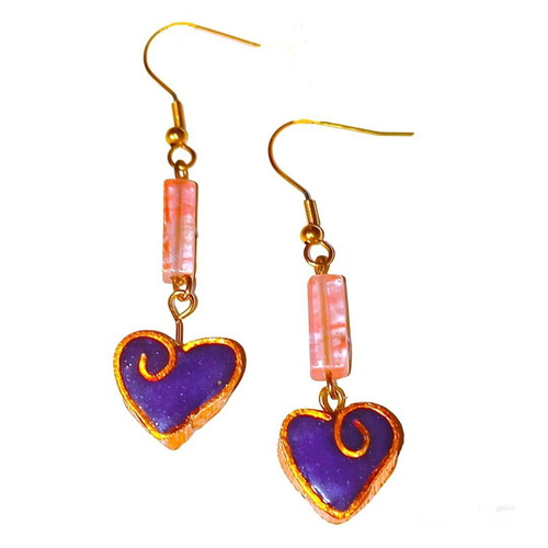 Handmade earrings with pink nephrite gemstone and clay heart