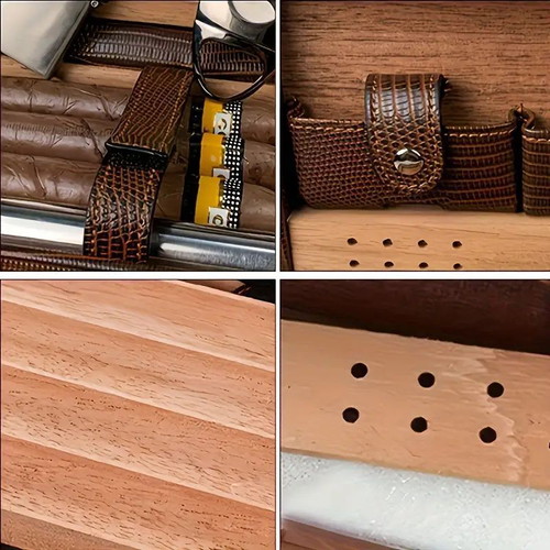Cigar humidor case with embossed alligator design and wooden lining