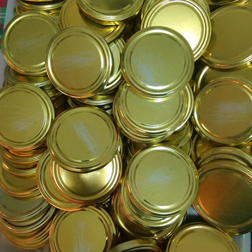 Jar lids pack of 25 for 1 kilo jars, like new, gold red white black