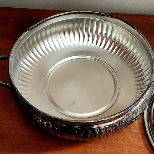 Silver-plated serving dish used, handmade carved