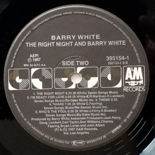 Barry White The Right Night & Barry White vinyl LP