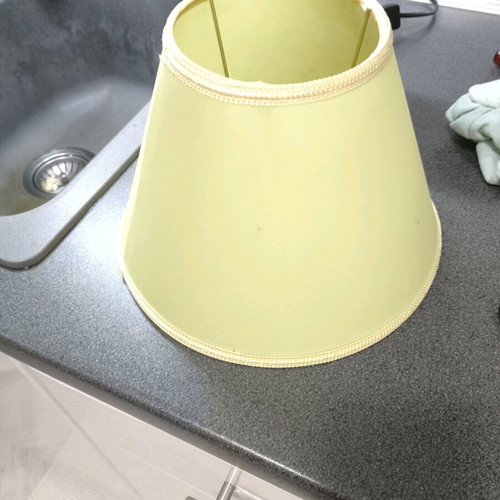 Handmade table lamp with rainbow base and green shade like new