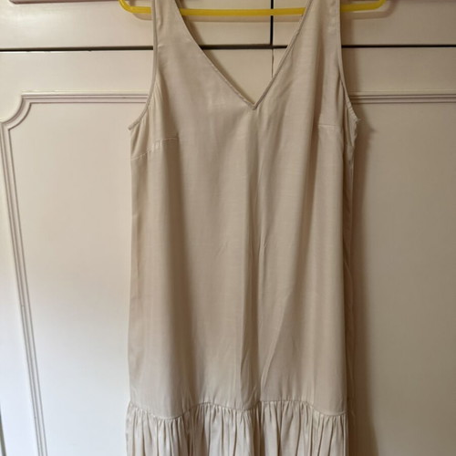 H&M long dress beige satin with V neckline and drop waist, like new