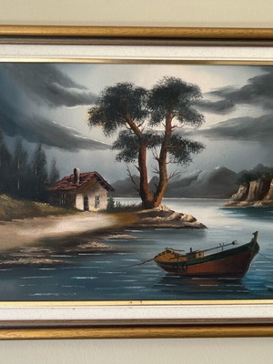 Vintage oil painting by D. Kourtidis like new, classic Greek seascape