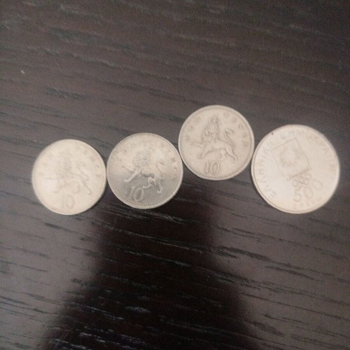 Coins used, pack of 4, British and Greek