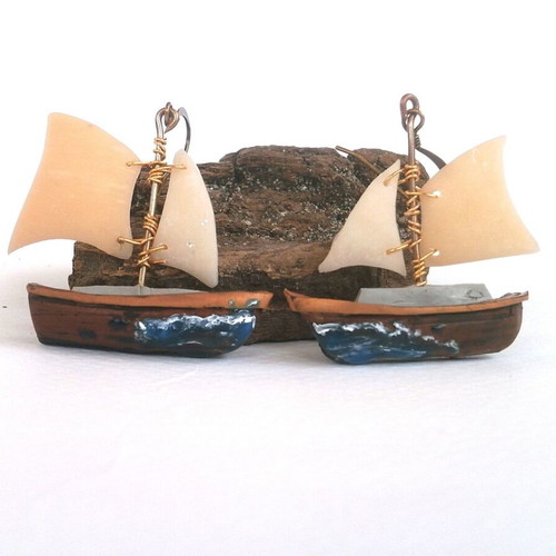 Polymer Clay Boat Earrings Made to Order in Brown and Beige