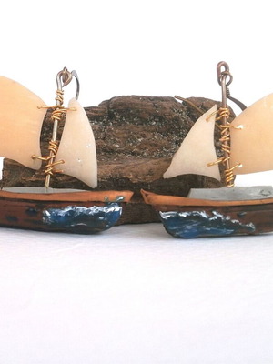 Polymer Clay Boat Earrings Made to Order in Brown and Beige