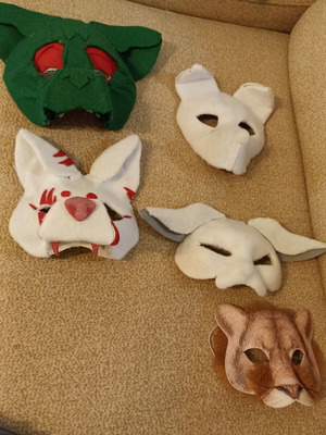 4 Therian animal cosplay masks, handmade, unfinished