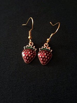Strawberry earrings new, red and gold, stainless steel