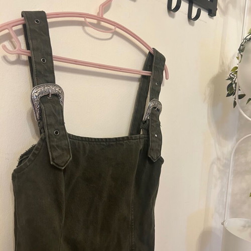 Denim khaki mini dress overalls Zara new, green