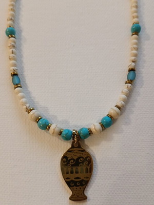 Necklace 42997 new, handmade, turquoise and gold