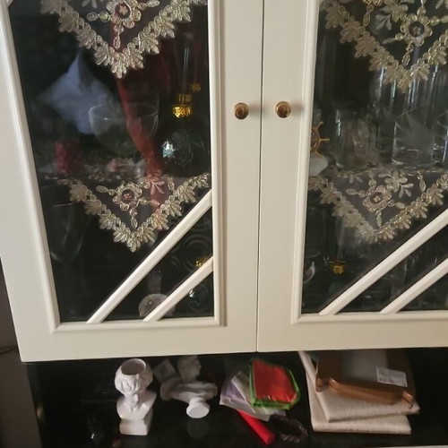 Cabinet with glass doors and shelves like new