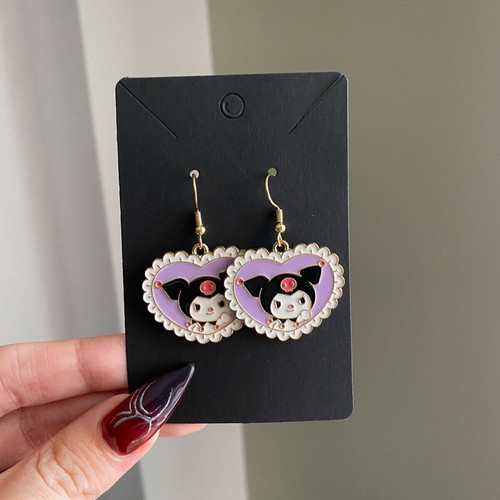 Kuromi Heart earrings new, gold tone