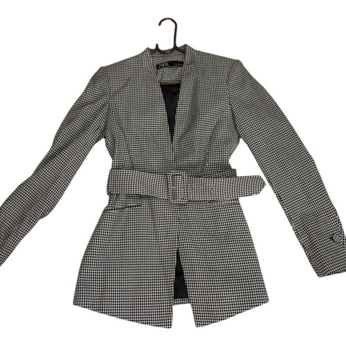 Zara houndstooth blazer with belt XS like new, black and white