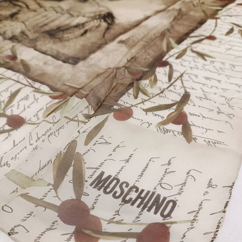 Moschino silk scarf 84 x 84 cm new, beige and brown tones