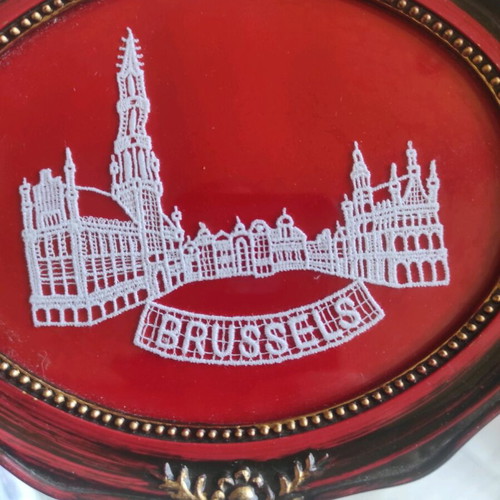 Brussels embroidered picture from Grand Palace City Hall with glass front like new