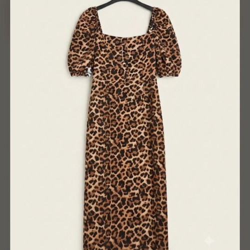 Zara midi animal print dress with puff sleeves